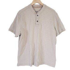 St Johns Bay Mens Beige Henley Shirt Size XL Cotton Short Sleeve Neutral Casual‎